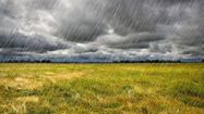 Heavy Rain over a prairie in Brittany, France