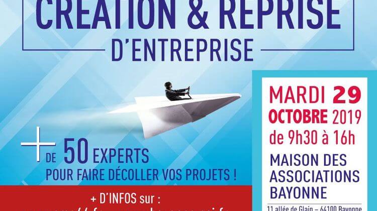 Mardi 29 octobre de 9H30 à 16H00 : Salon de la création et reprise d'entreprise à la maison des associations de Bayonne