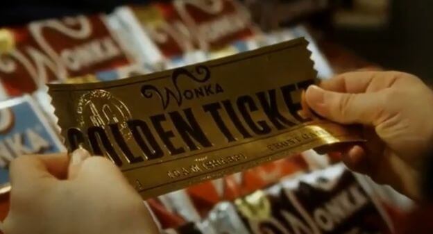Le fameux ticket d'or du film Charlie et la Chocolaterie.