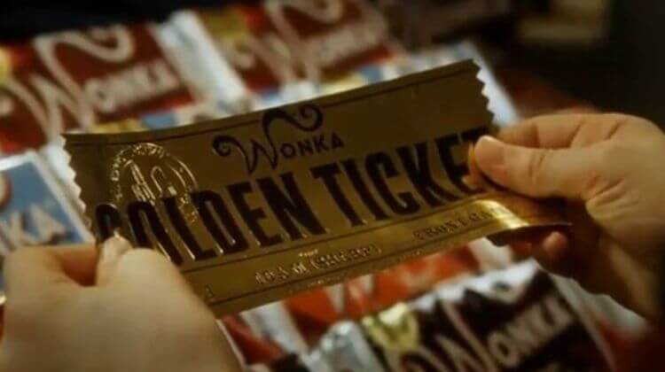 Le fameux ticket d'or du film Charlie et la Chocolaterie.