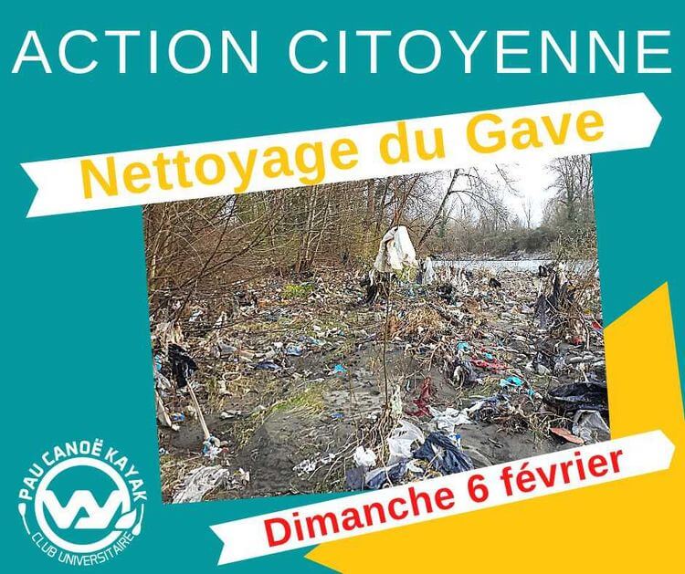 Le Pau Canoë Kayak Club Universitaire organise une nouvelle action le 6 février 2022 pour nettoyer les berges du Gave de Pau.
