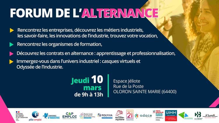 Le Forum de l'alternance, qui aura lieu le 10 mars à l'Espace Jéliote d'Oloron-Saint-Marie, regroupera des entreprises, des organismes de formations ainsi que des acteurs de l'emploi.