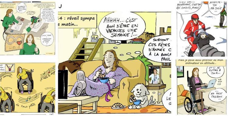 Quelques cases de la bande dessinée Mimi et ses Roulettes.