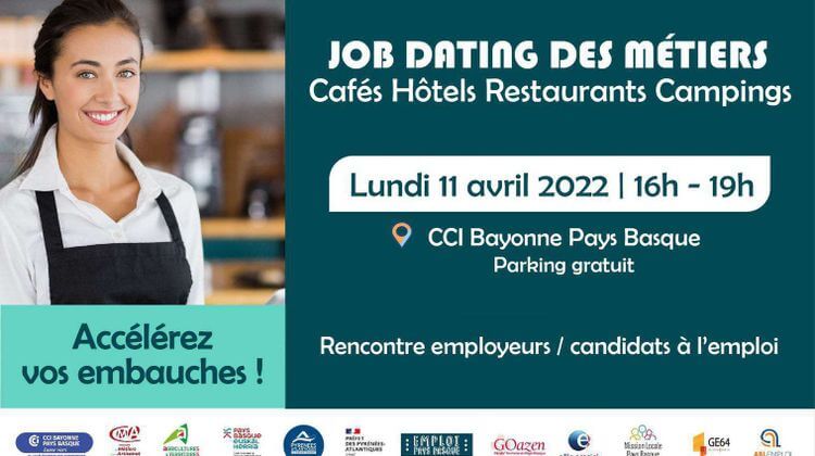 L'affiche du job dating organisé par la CCI Bayonne Pays basque le 11 avril de 16h à 19h dans ses locaux.