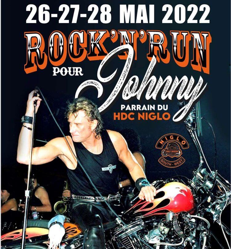 L'Affiche de la 1ère édition du festival Rock'n'Run pour Johnny, qui aura lieu du 26 au 28 mai 2022 à Tarbes.