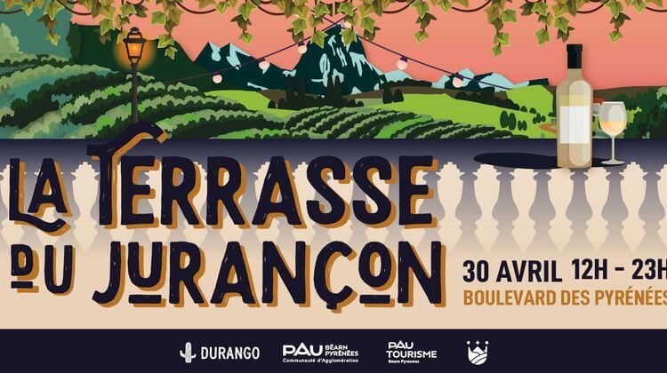 L'Affiche de la Terrase du Jurançon, qui aura lieu le 30 avril de 12h à 23h dans le square Aragon, à Pau.