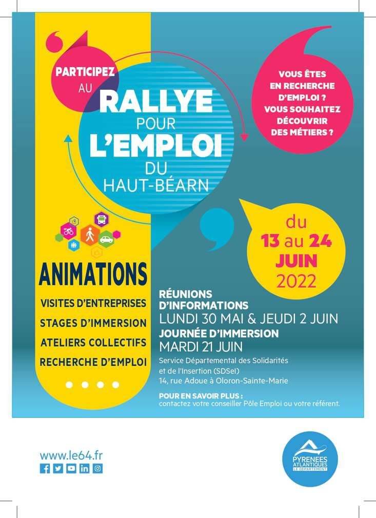 Affiche de la troisième édition du Rallye pour l'emploi du Haut-Béarn, organisé du 13 au 24 juin.