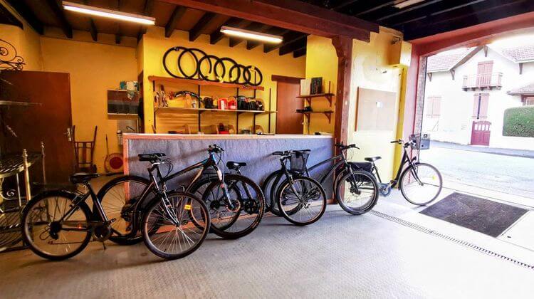 Photo de différents vélos exposés dans la boutique