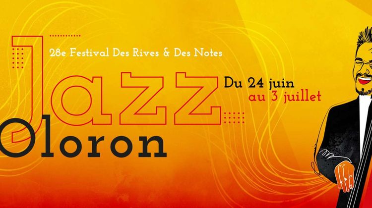 L'affiche de la 28e édition du festival des Rives et des Notes, organisée par Jazz à Oloron du 24 juin au 3 juillet 2022.