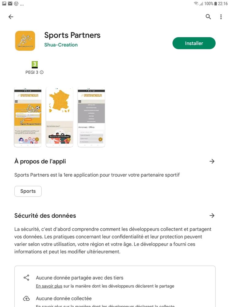 Capture d'écran du descriptif de l'application de le catalogue ios ou android