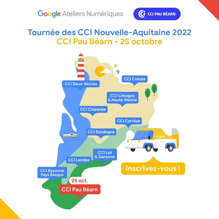 illustration de la tournée "Google Ateliers Numériques" dans les CCI de Nouvelle-Aquitaine