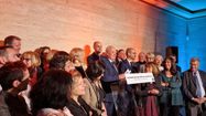 Le président du conseil départemental des Pyrénées-Atlantiques entouré des élus lors de son traditionnel discours de voeux aux institutions, au Parlement de Navarre à Pau, le 16 janvier 2023.