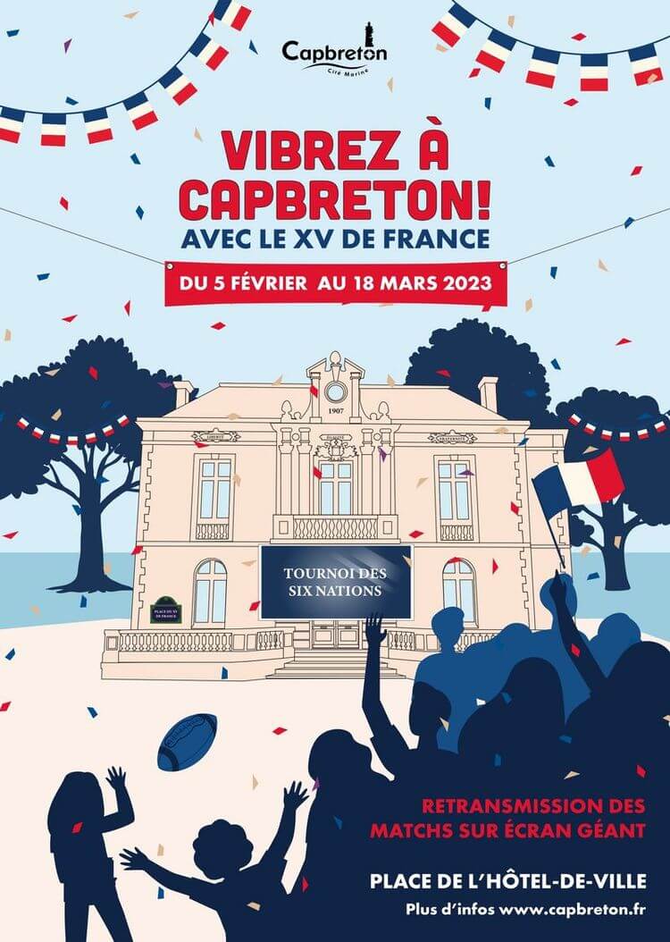 L'affiche pour annoncer la diffusion des matchs du XV de France à Capbreton.