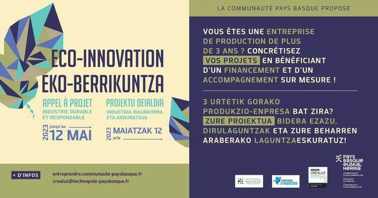 L'affiche présentant l'appel à projets Eco-innovation organisé par la Communauté d'Agglomération Pays Basque.