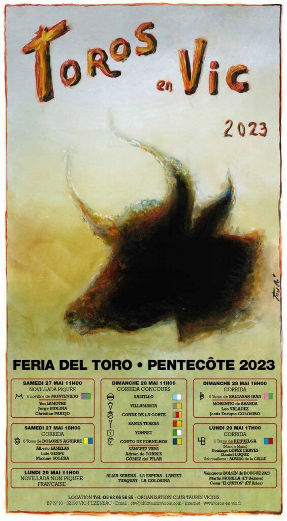 L'affiche de Toros en Vic 2023 représentant une tête de toro dessinée et un peu floue