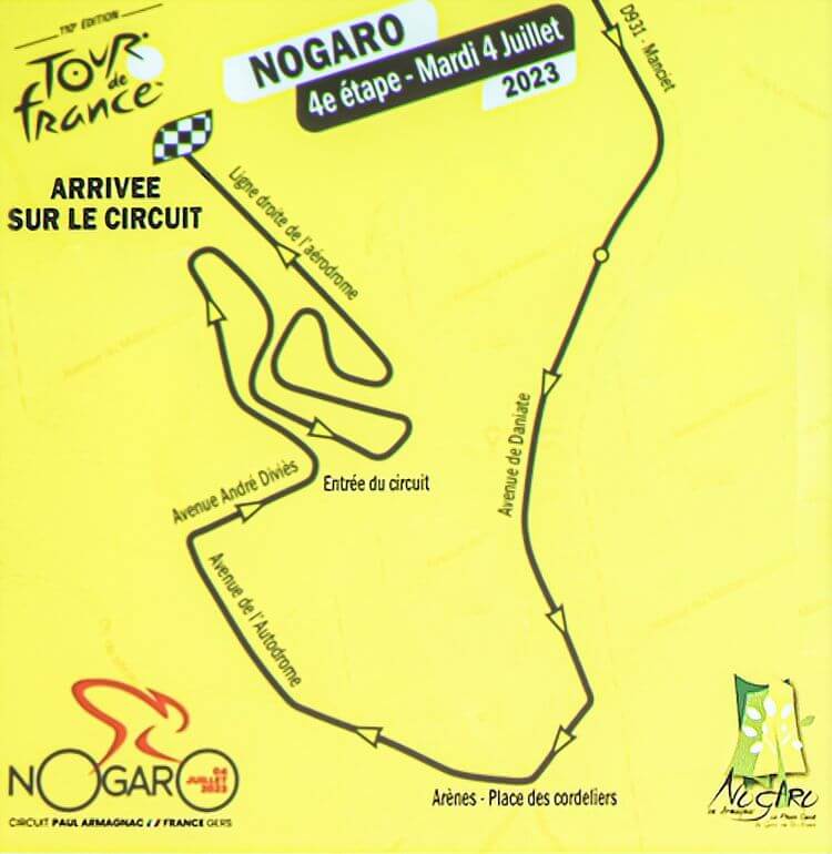 Le trajet emprunté par les cyclistes du Tour dans la ville de Nogaro