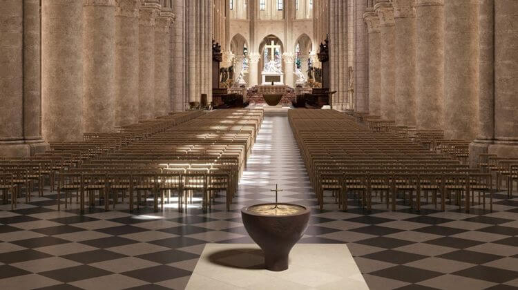 L'intérieur de la cathédrale Notre-Dame-De-Paris, avec les chaises Bosc.