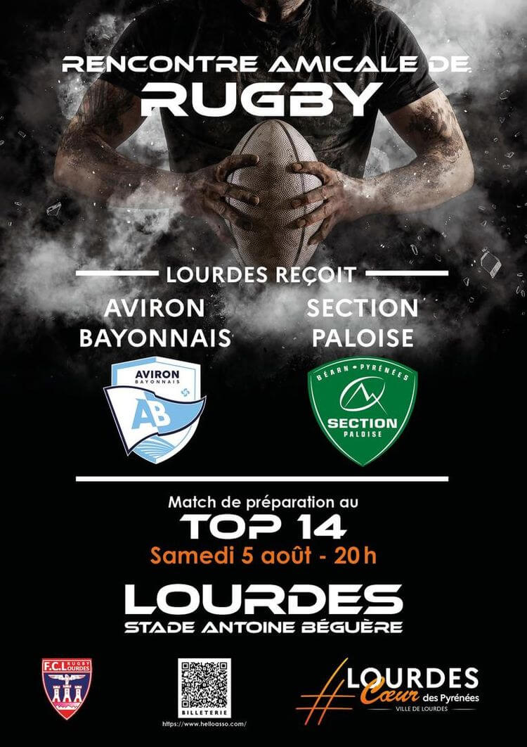 L'affiche du match de gala entre l'Aviron Bayonnais et la Section Paloise, le 5 août à Lourdes à 20h.