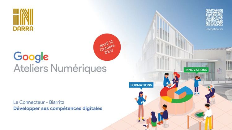 Affiche de l'édition 2023 des Googles Ateliers Numériques, qui ont lieu le 12 octobre au Connecteur, à Biarritz.