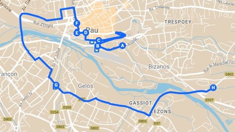 Plan du parcours de la 14e étape du Tour de France 2024, entre Pau et Saint-Lary-Soulan Pla d’Adet.