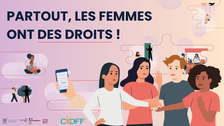 Une affiche du Centre d'Information sur les Droits des Femmes et Des Familles des Pyrénées-Atlantiques concernant le droit des femmes.