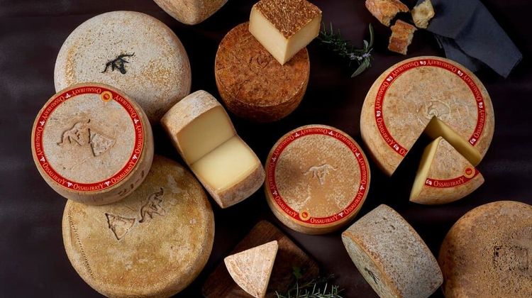 Plusieurs tommes de fromages AOP Ossau-Iraty.