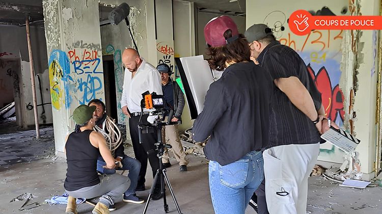 Les bénévoles membres de l'association Cinémage, lors du tournage du court-métrage La Bourde, en Béarn.
