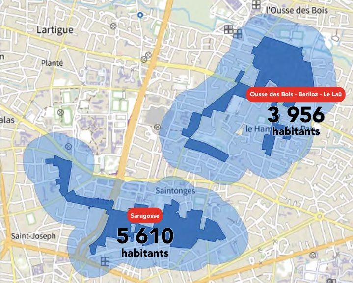 Une cartographie de la zone concernée par le nouveau contrat de ville 2024-2030 de Pau.