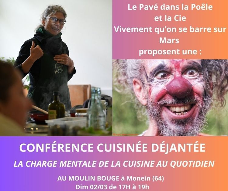 L'affiche de la conférence cuisinée du Pavé dans la poêle au Moulin Bouge à Monein.