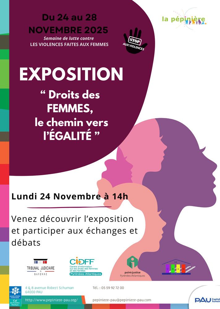 L'affiche de la conférence "Droits des Femmes, le chemin vers l'Egalité", le 24 novembre, à la Pépinière de Pau.
