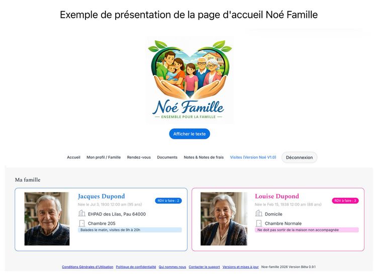 L'interface de la solution digitale centralisée Noé Famille, dédiée aux aidants.