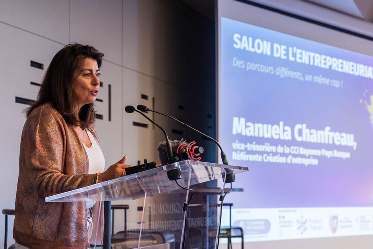 Manueal Chanfreau, vice-trésorière de la CCI Bayonne Pays Basque témoignera de son rôle de cheffe d'entreprise et dde l'accompagnement dont elle a bénéficiée à la CCI.